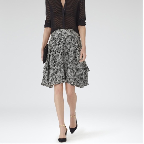 Reiss nova black and white print flowy skirt 30992 - Picture 2 of 13